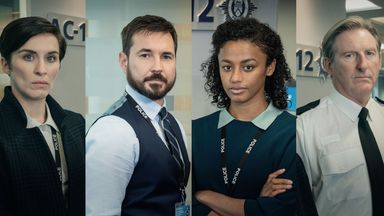 Line Of Duty: DI Kate Fleming (Vicky McClure), DS Steve Arnott (Martin Compston, DC Chloe Bishop (Shalom Brune-Franklin), Superintendent Ted Hastings (Adrian Dunbar). Pic: BBC/World Productions/Aidan Monaghan/Steffan Hill